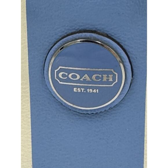 Coach Signature Tote Brown With Blue Trim - Wear On Handles - Picture 2 of 11